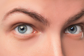 Image showing Beautiful blue man eyes close up