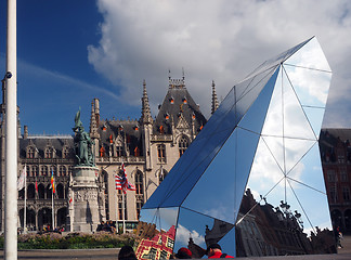 Image showing editorial Bruges Belgium The Market with sculpture