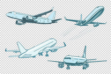 Image showing Set of passenger airplanes