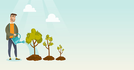 Image showing Business woman watering trees vector illustration.