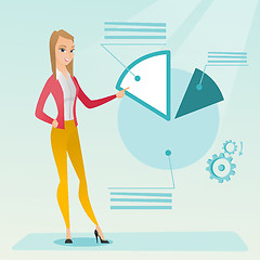 Image showing Business woman pointing at pie chart.