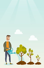 Image showing Business woman watering trees vector illustration.