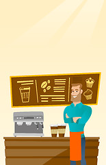 Image showing Barista standing near coffee machine.