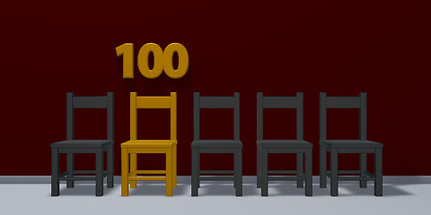 Image showing number one hundred and row of chairs - 3d rendering