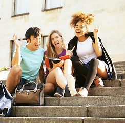 Image showing portrait of international group of students close up smiling, bl