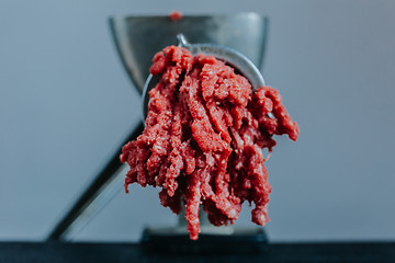 Image showing Meat in mincing machine