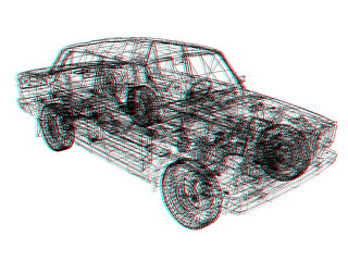 Image showing 3d model cars. 3D illustration. Anaglyph. View with red/cyan gla