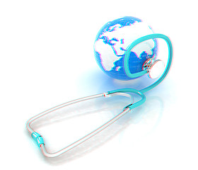 Image showing stethoscope and globe.3d illustration. Anaglyph. View with red/c