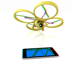 Image showing Drone with tablet pc. Anaglyph. View with red/cyan glasses to se