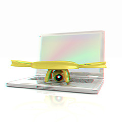 Image showing Drone and laptop. 3D render. Anaglyph. View with red/cyan glasse