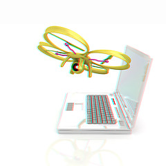 Image showing Drone and laptop. 3D render. Anaglyph. View with red/cyan glasse