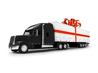 Image showing Present truck isolated black-red front view