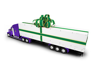 Image showing Present truck isolated blue-green back view