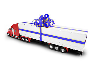 Image showing Present truck isolated red-blue back view