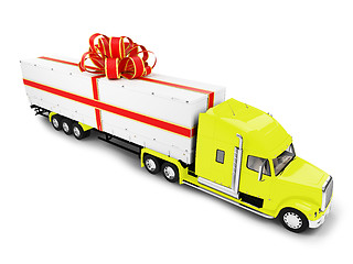 Image showing Present truck yellow isolated front view