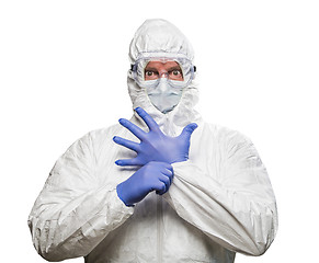 Image showing Man With Intense Expression Wearing HAZMAT Protective Clothing I