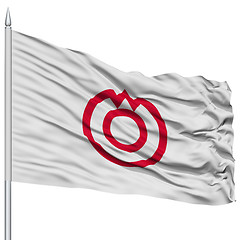 Image showing Yamaguchi Capital City Flag on Flagpole, Flying in the Wind, Isolated on White Background