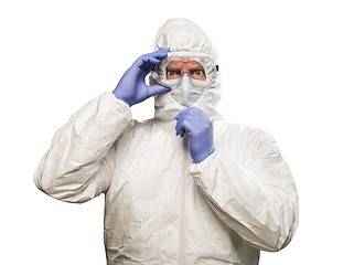 Image showing Man With Intense Expression Wearing HAZMAT Protective Clothing I