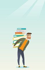 Image showing Student with pile of books vector illustration.