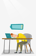 Image showing Tired employee sleeping at workplace.