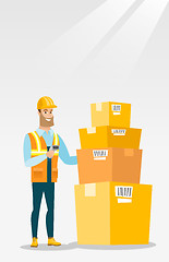 Image showing Warehouse worker scanning barcode on box.