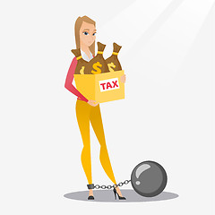 Image showing Chained woman with bags full of taxes.