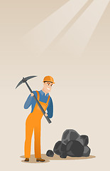 Image showing Miner working with pickaxe vector illustration.