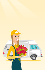 Image showing Delivery courier holding bouquet of flowers.