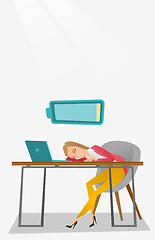 Image showing Tired employee sleeping at workplace.