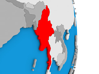 Image showing Myanmar on globe