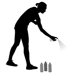 Image showing Silhouette woman holding a spray on a white background. illustration
