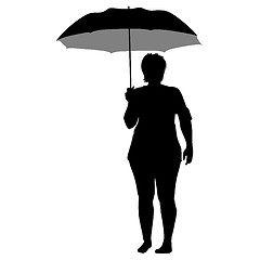 Image showing Black silhouettes of women under the umbrella