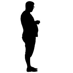 Image showing Black silhouette thick man standing, people on white background