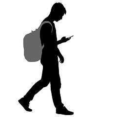 Image showing Black silhouettes man with backpack on a back. illustration