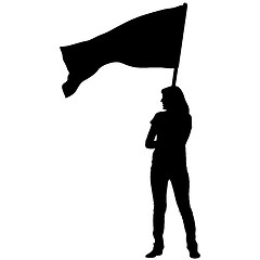 Image showing Black silhouettes of woman with flags on white background