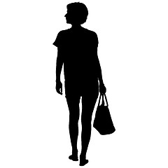 Image showing Black silhouette woman standing, people on white background