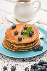 Image showing Pancakes with fresh blackberries