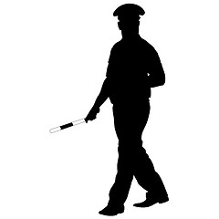 Image showing Black silhouettes of Police officer with a rod on white background