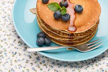 Image showing Pancakes with fresh blackberries