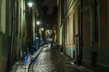 Image showing Nightt view of the street, Tallinn Estonia.