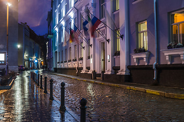 Image showing Night Tallinn, night view of the street, Tallinn Estonia.