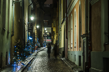 Image showing Nightt view of the street, Tallinn Estonia.