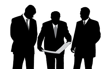 Image showing Three businessmen looking at a new project plan