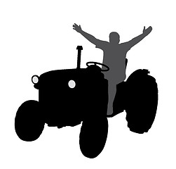 Image showing Successful happy farmer on tractor with hands up