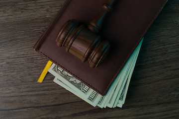 Image showing Judge\'s hammer, folder with banknotes