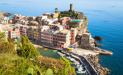 Image showing Vernazza in Cinque Terre, Italy - Summer 2016 - view from the hi