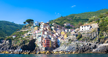 Image showing Riomaggiore in Cinque Terre, Italy - Summer 2016 - view from the