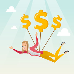 Image showing Business woman flying with dollar signs.