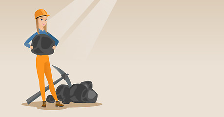 Image showing Miner holding coal in hands vector illustration.