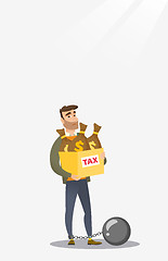 Image showing Chained woman with bags full of taxes.